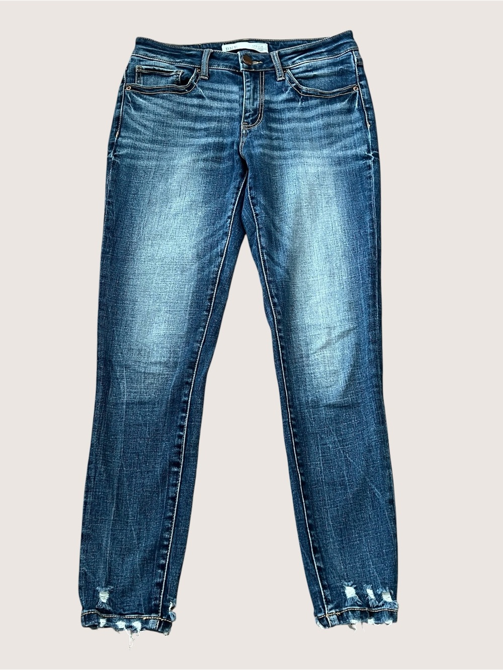 BKE Stella Low Rise Dark Blue Skinny Ankle Jeans with Distressed Hem - Picture 9 of 14